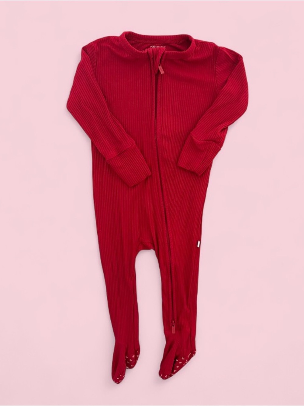Posh Peanut Red Ribbed Bamboo Footie Sleeper Sz 9-12M